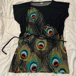Madison Black, Short Dress w/ Peacock Feather Print